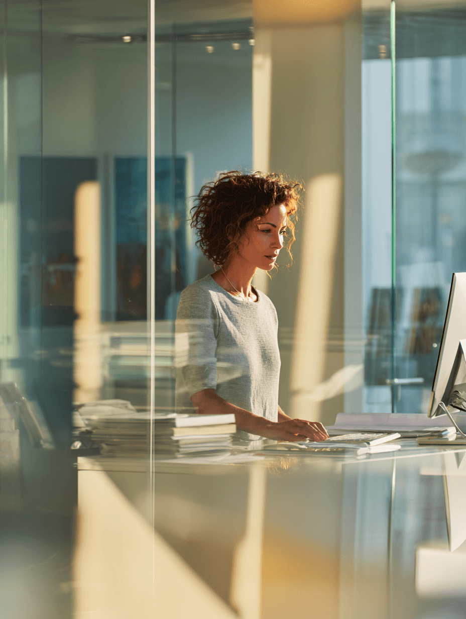 Woman updating university programs on laptop
